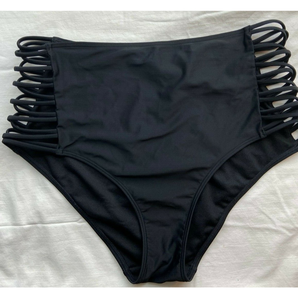 Hollister Black Hipster Swimsuit Bottom size XL Lined Black Loops At The Side